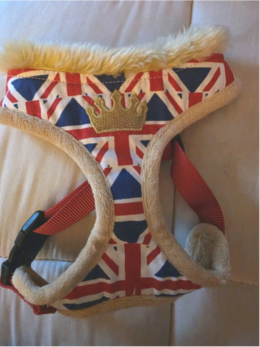 Union Jack Patriotic Dog Harness ❤️ My Dog Over-the-Head Vest Faux Fur Medium